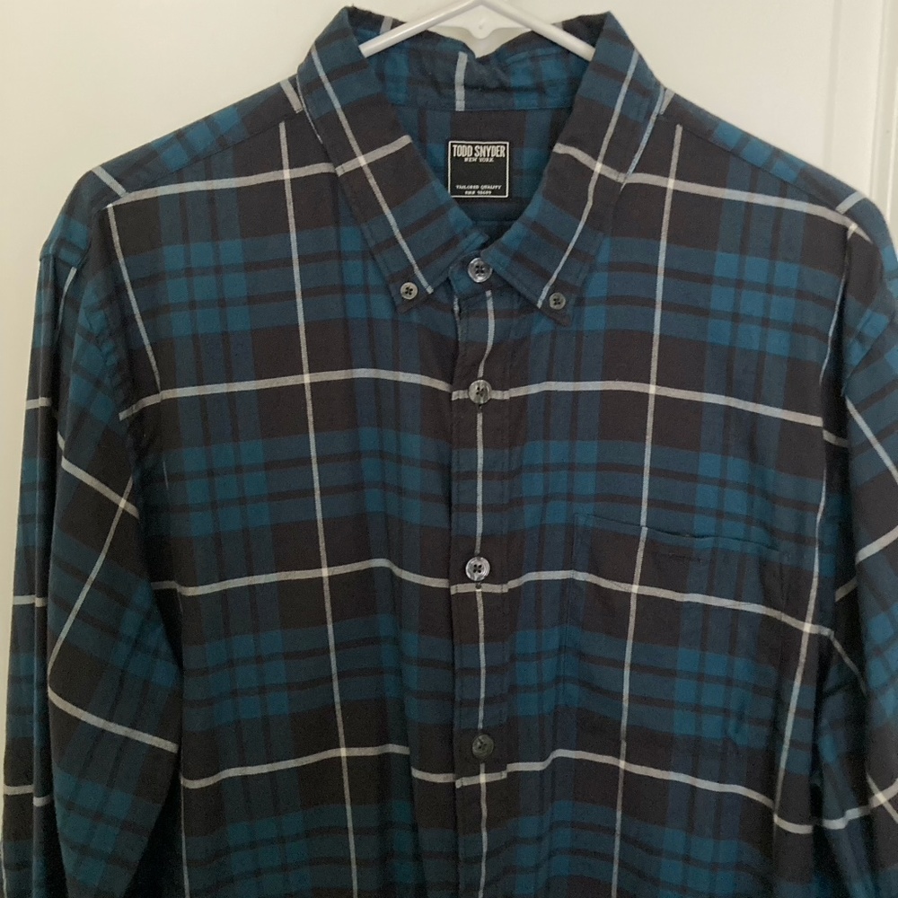 Todd Snyder men's teal and brown plaid flannel shirt - XL